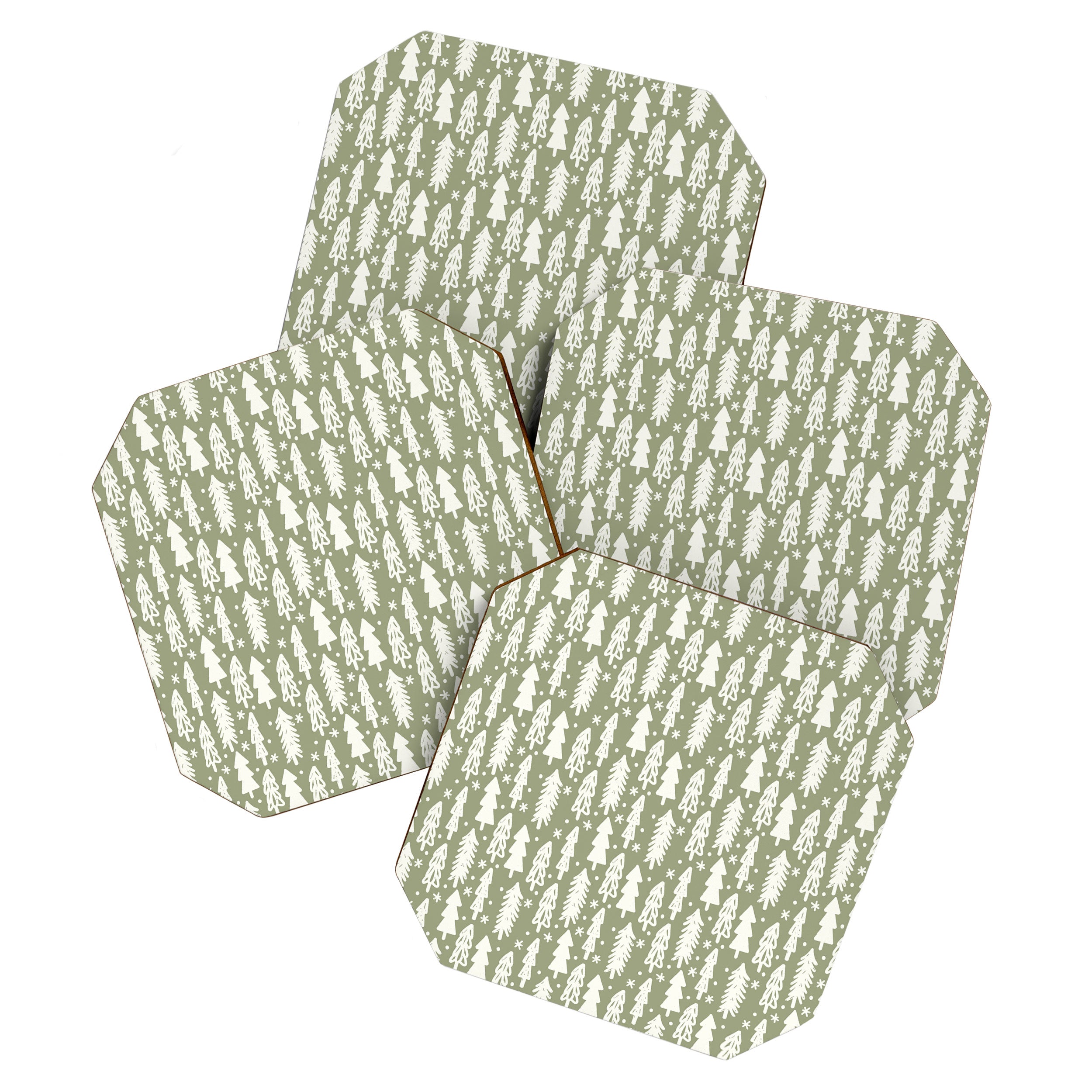 Boho Winter Trees . Lush Green Coaster Gallery Image 1