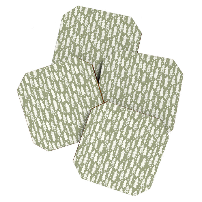 Boho Winter Trees . Lush Green Coaster Gallery Image 1
