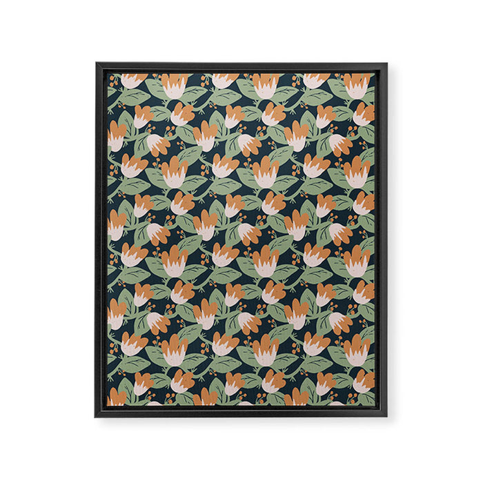 Floral Vines . Navy Framed Canvas Print Gallery Image 1
