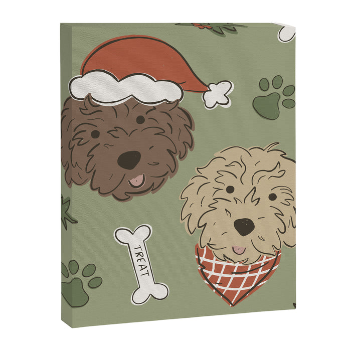 Holiday Doodle Dogs . Tan and Brown Canvas Print Gallery Image 1