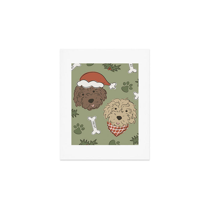 Holiday Doodle Dogs . Tan and Brown Art Print Gallery Image 1