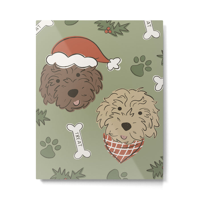 Holiday Doodle Dogs . Tan and Brown Metal Print Gallery Image 1