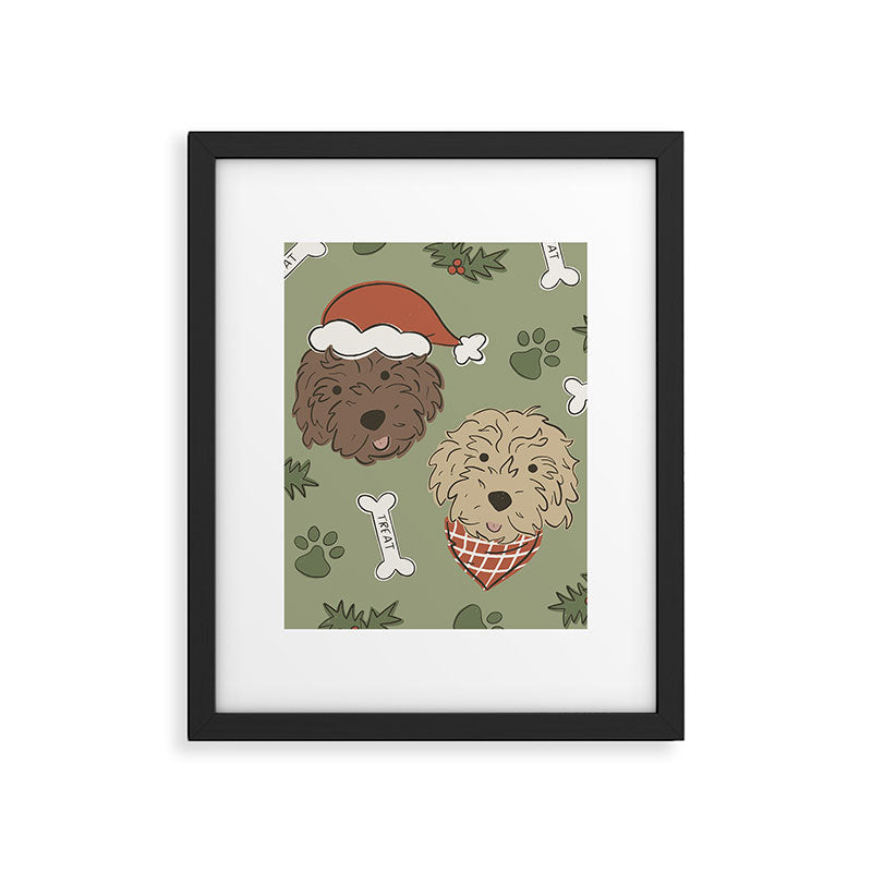 Holiday Doodle Dogs . Tan and Brown Framed Art Print Gallery Image 6