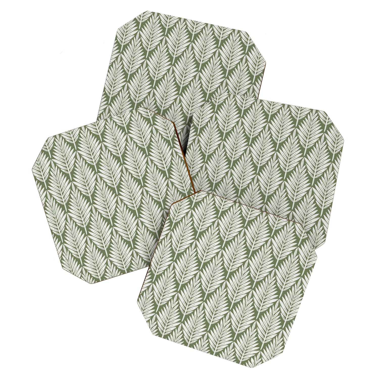 Linocut Palm Leaves - Paradise Green  Coaster Gallery Image 1