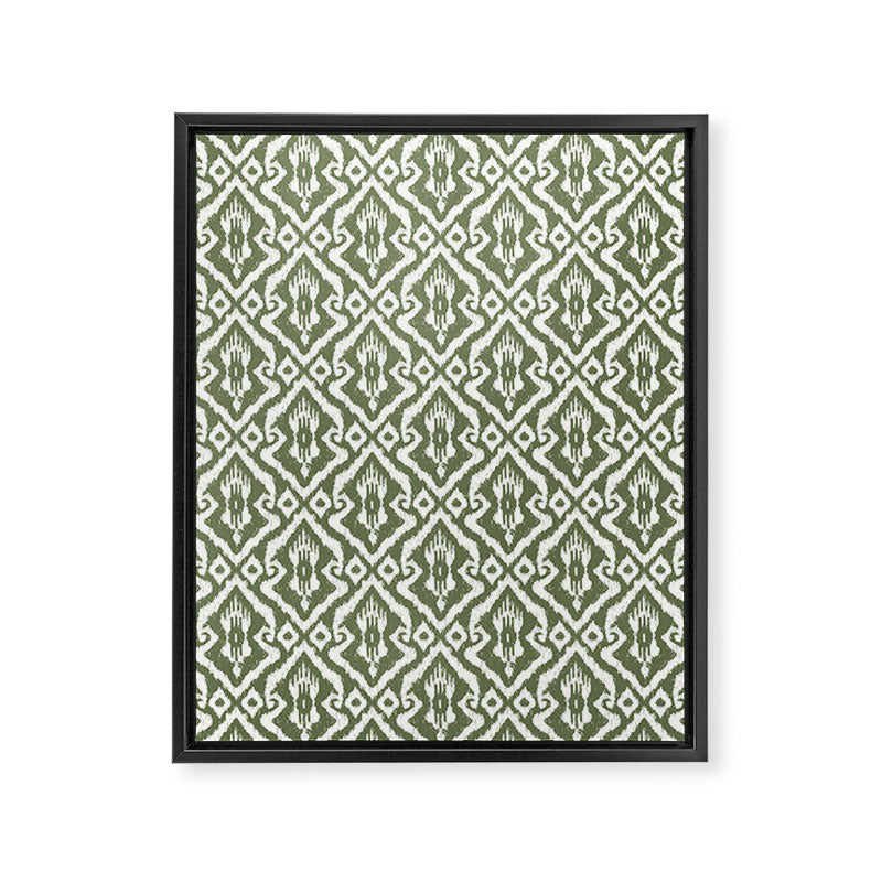 Modern Ikat Lush Green Framed Canvas Print Gallery Image 8