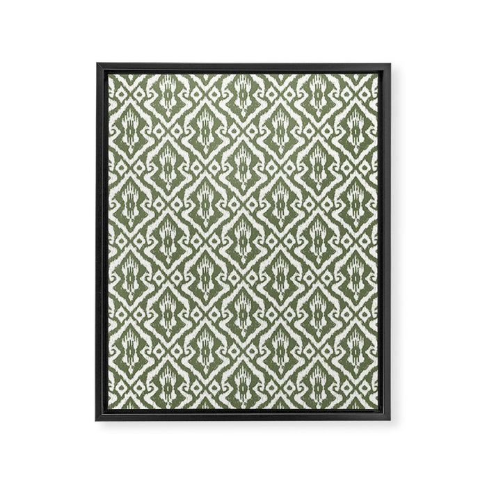 Modern Ikat Lush Green Framed Canvas Print Gallery Image 1