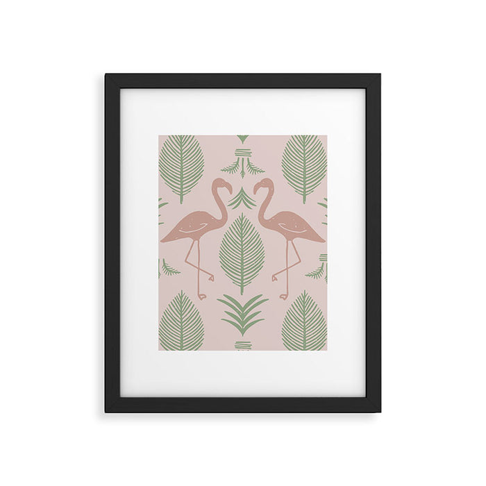 Palm Flamingos . Light Blush Framed Art Print Gallery Image 1