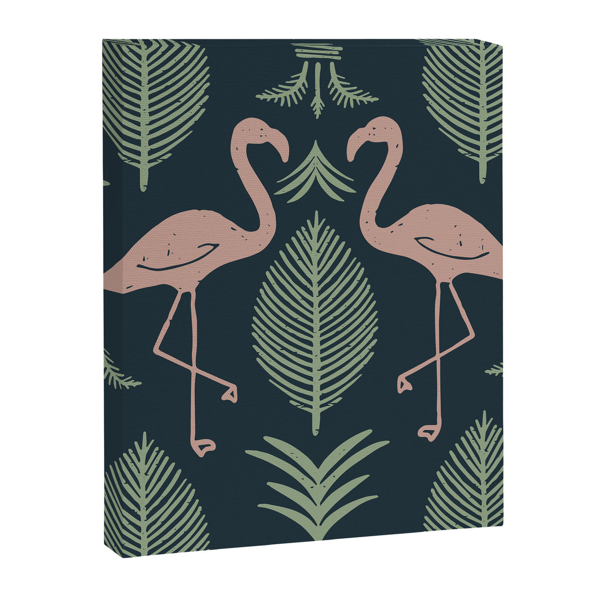 Palm Flamingos . Navy Canvas Print Gallery Image 6
