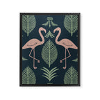 Palm Flamingos . Navy Framed Canvas Print Gallery Image 6