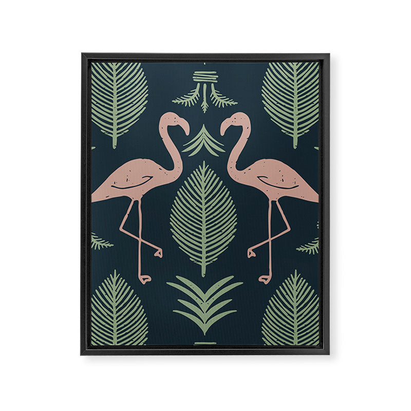 Palm Flamingos . Navy Framed Canvas Print Gallery Image 6