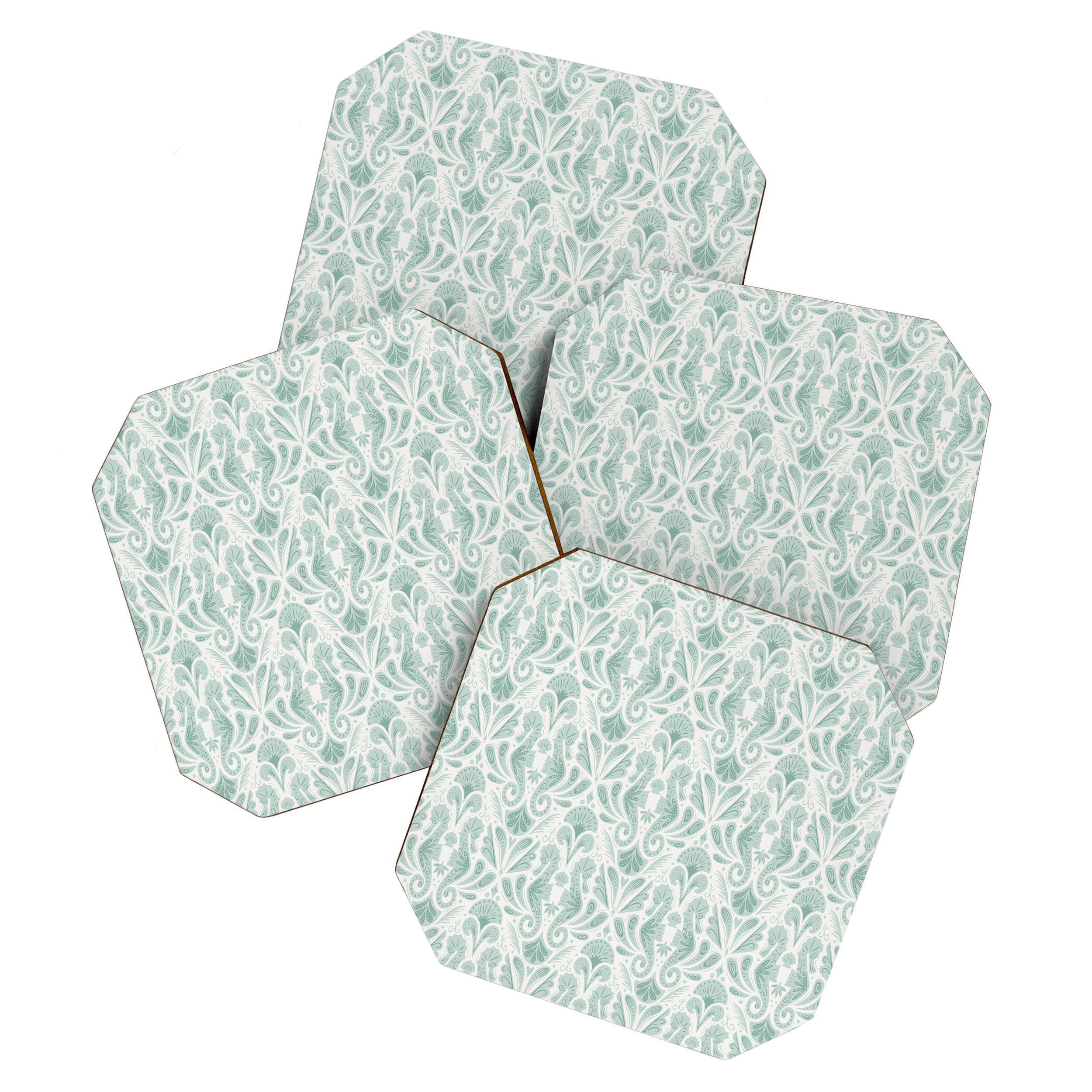 Seahorse Damask . Soft Aqua Coaster Gallery Image 1