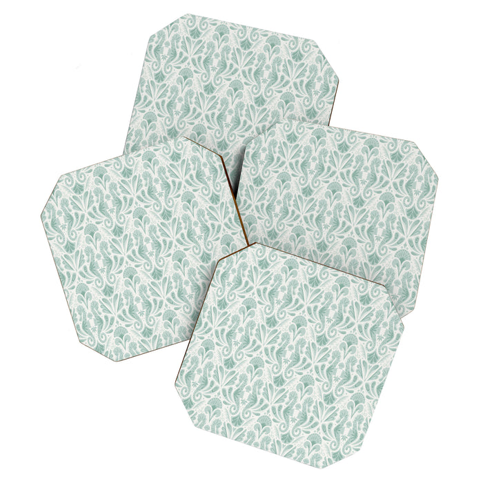 Seahorse Damask . Soft Aqua Coaster Gallery Image 1