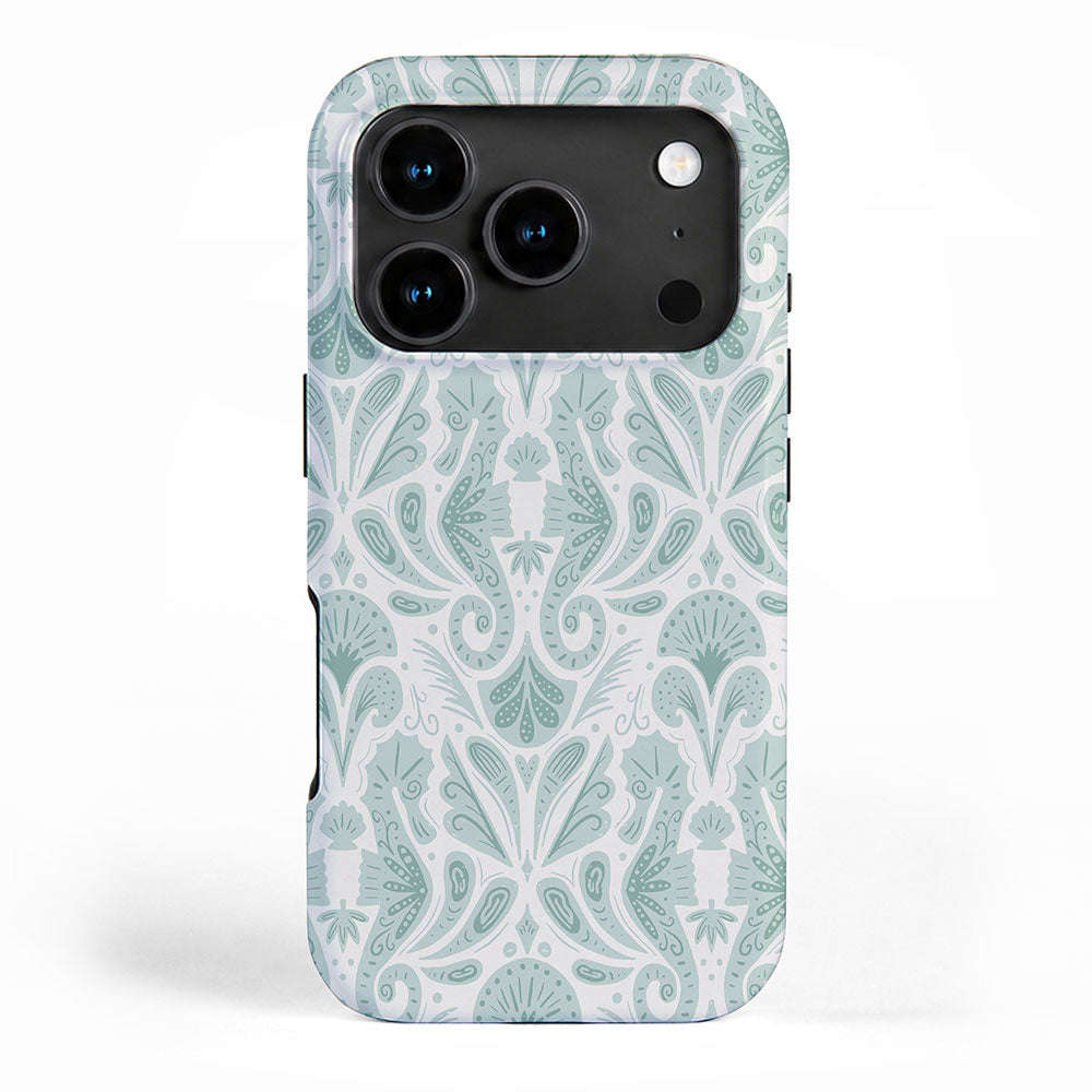 Seahorse Damask . Soft Aqua iPhone Case Gallery Image 1