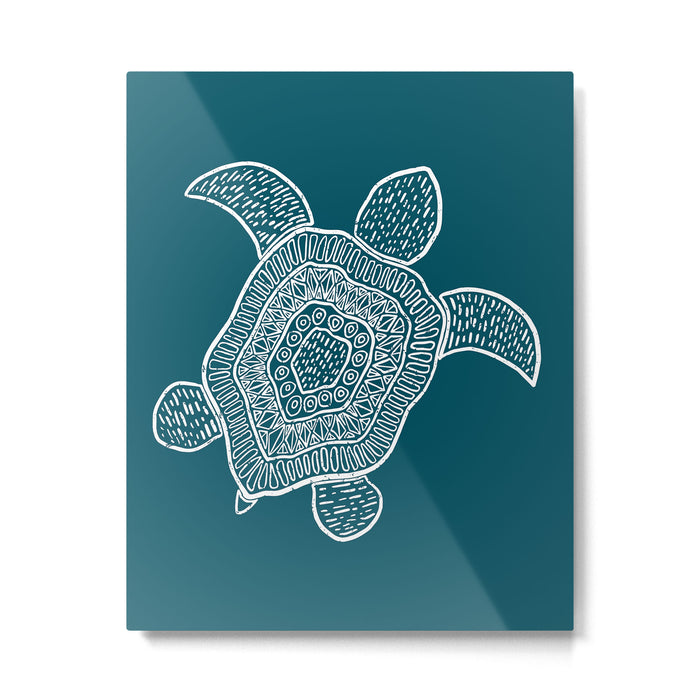 Tropical Turtle | Lagoon Blue  Metal Print Gallery Image 1