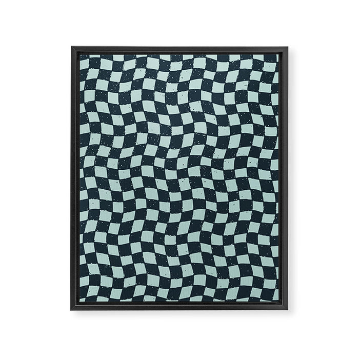 Wavy Checks . Ocean Blue Framed Canvas Print Gallery Image 1