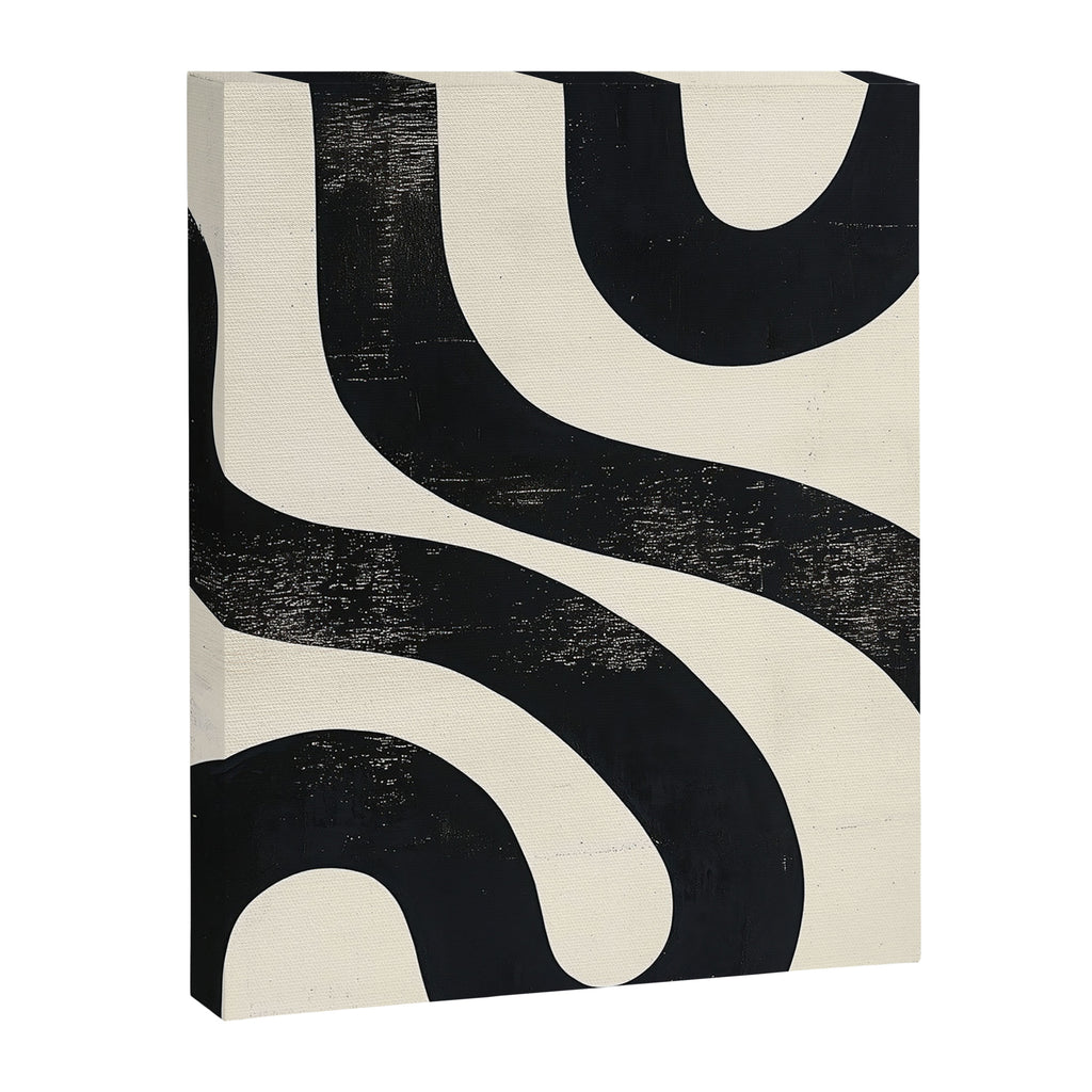 Abstract Minimalist Wavy Brushstrokes Black and White Print Canvas Print Gallery Image 8
