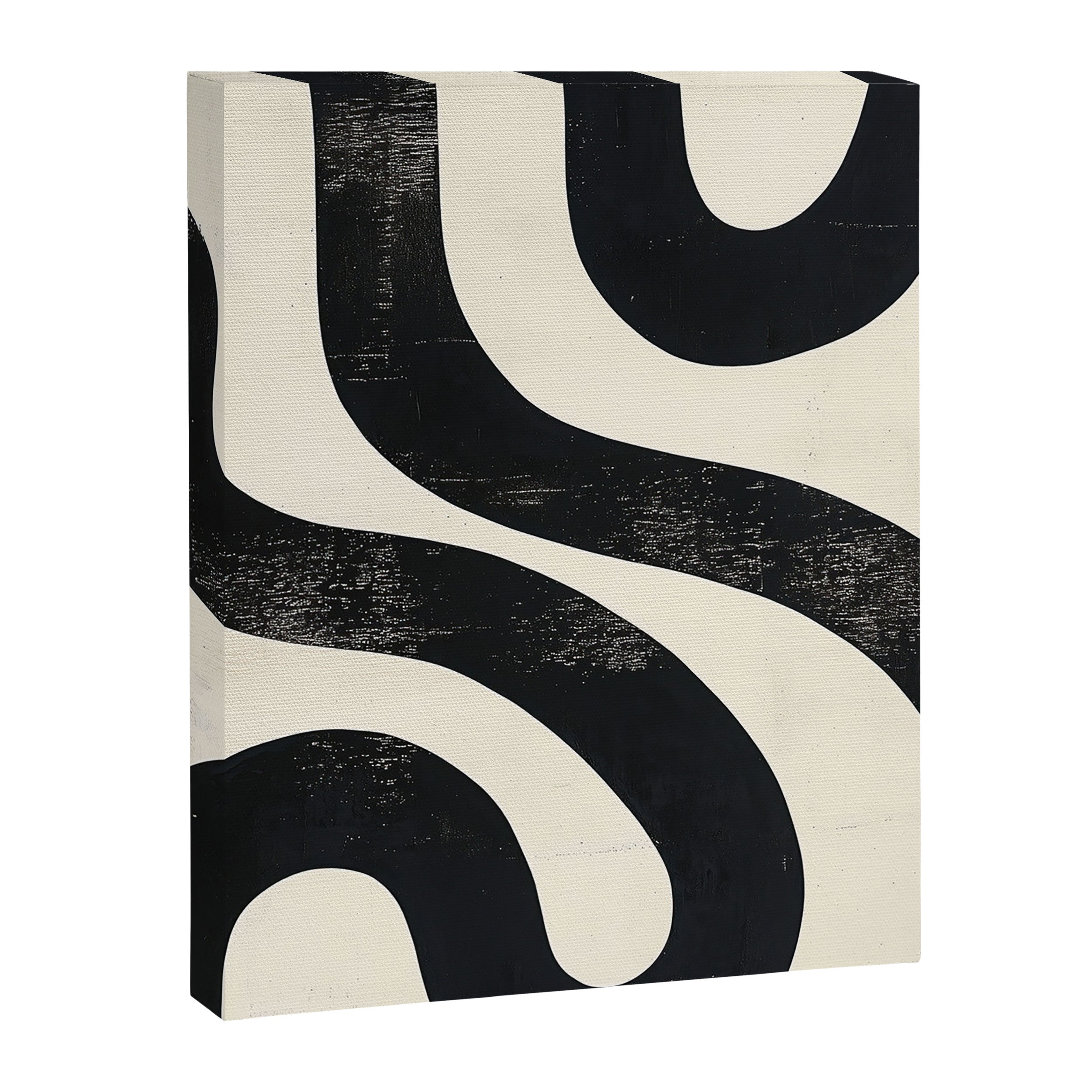 Abstract Minimalist Wavy Brushstrokes Black and White Print Canvas Print Gallery Image 8