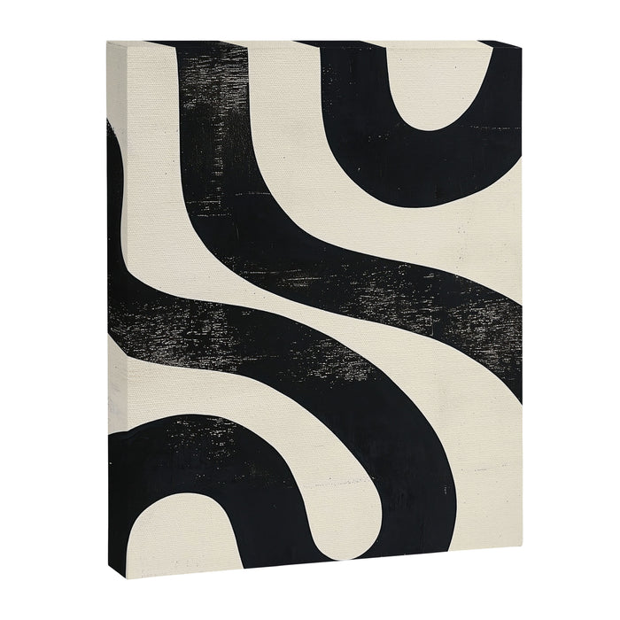 Abstract Minimalist Wavy Brushstrokes Black and White Print Canvas Print Gallery Image 1