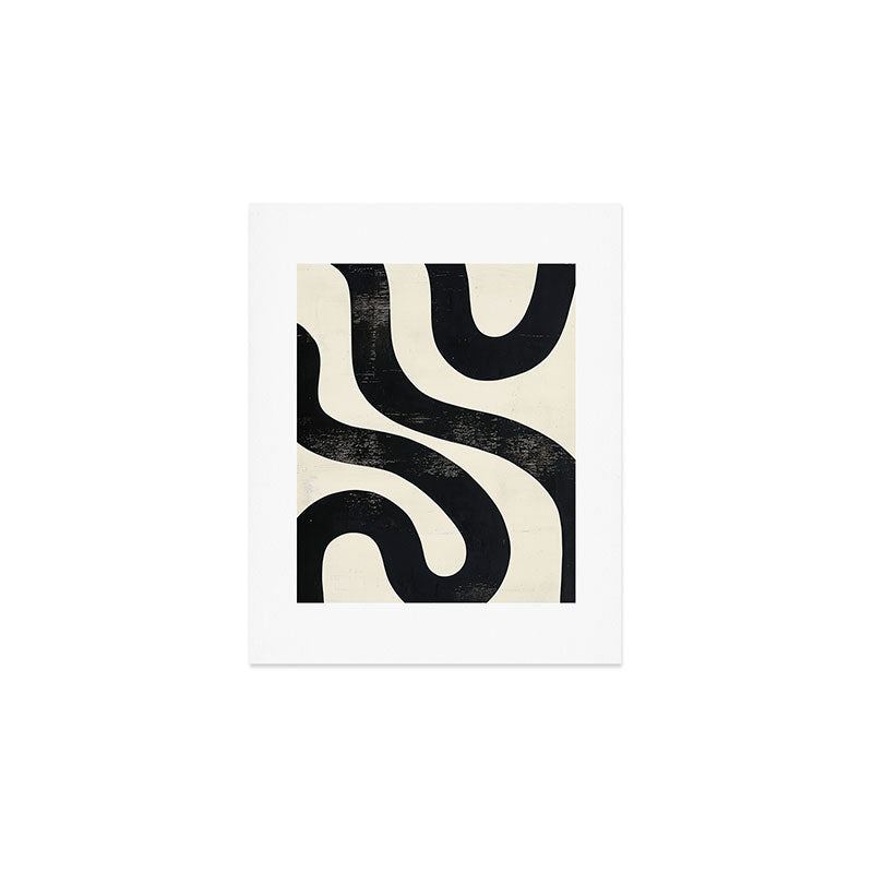 Abstract Minimalist Wavy Brushstrokes Black and White Print Art Print Gallery Image 1