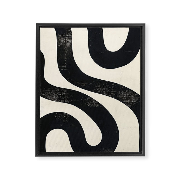 Abstract Minimalist Wavy Brushstrokes Black and White Print Framed Canvas Print Gallery Image 1
