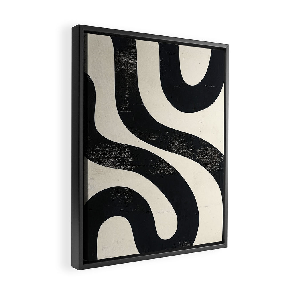 Abstract Minimalist Wavy Brushstrokes Black and White Print Framed Canvas Print Gallery Image 2