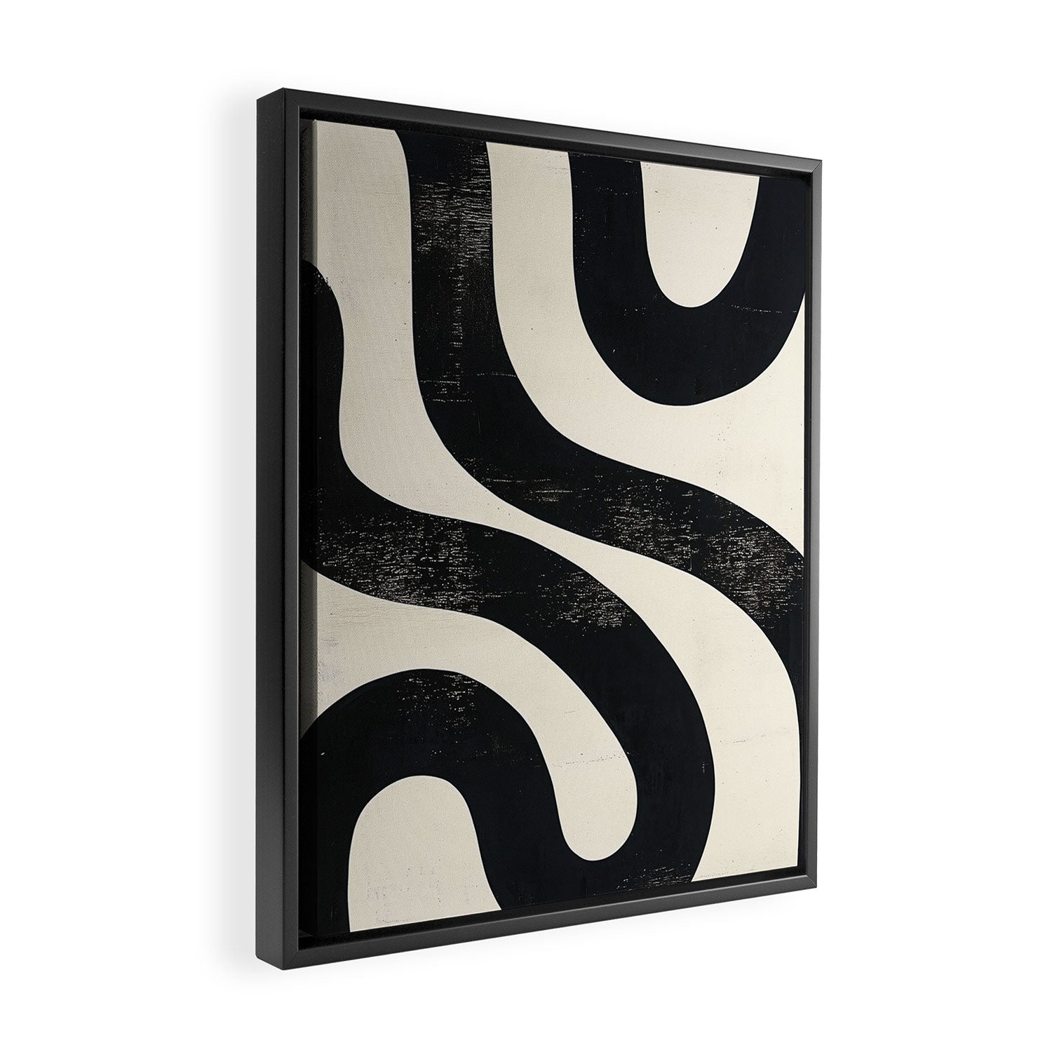 Abstract Minimalist Wavy Brushstrokes Black and White Print Framed Canvas Print Gallery Image 2