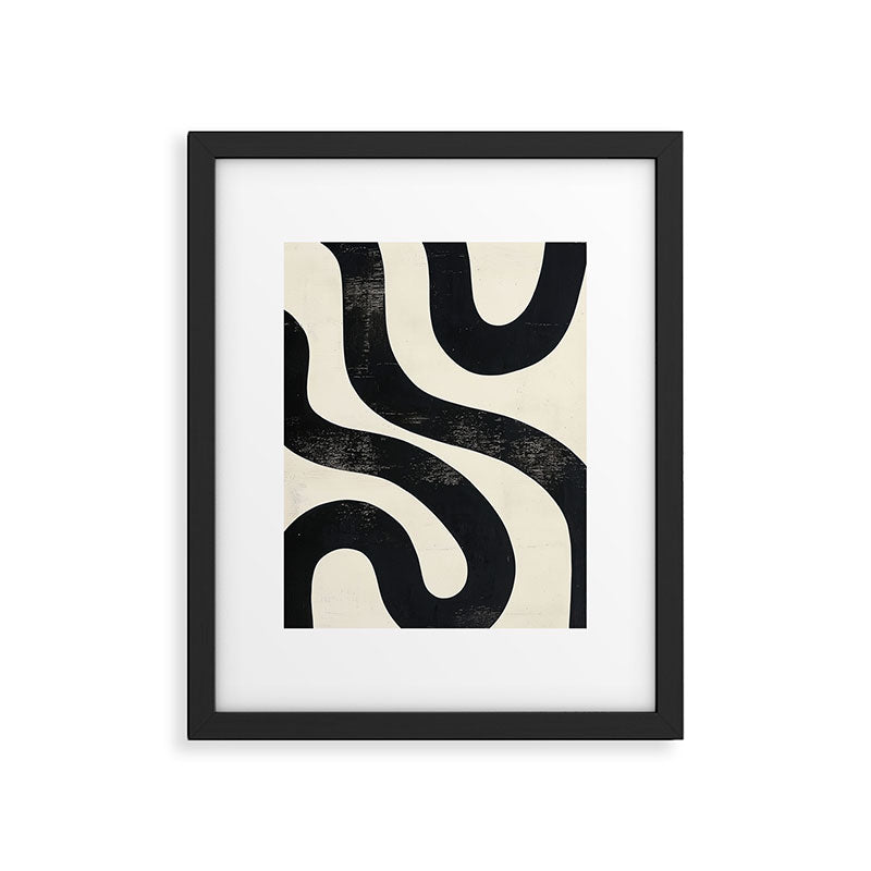 Abstract Minimalist Wavy Brushstrokes Black and White Print Framed Art Print Gallery Image 6