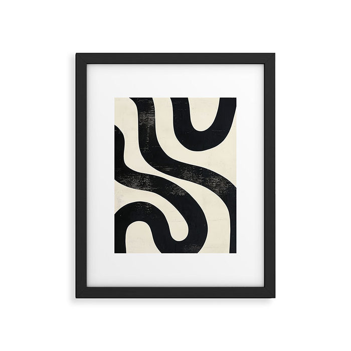 Abstract Minimalist Wavy Brushstrokes Black and White Print Framed Art Print Gallery Image 1