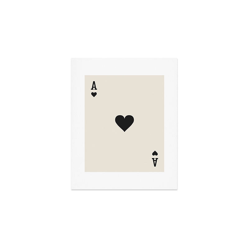 Ace of Hearts Black and White Art Print