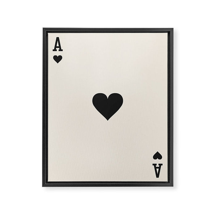 Ace of Hearts Black and White Framed Canvas Print Gallery Image 1