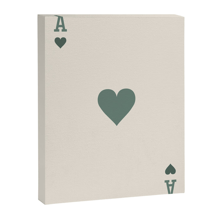 Ace of Hearts Playing Card Sage Green Canvas Print Gallery Image 1