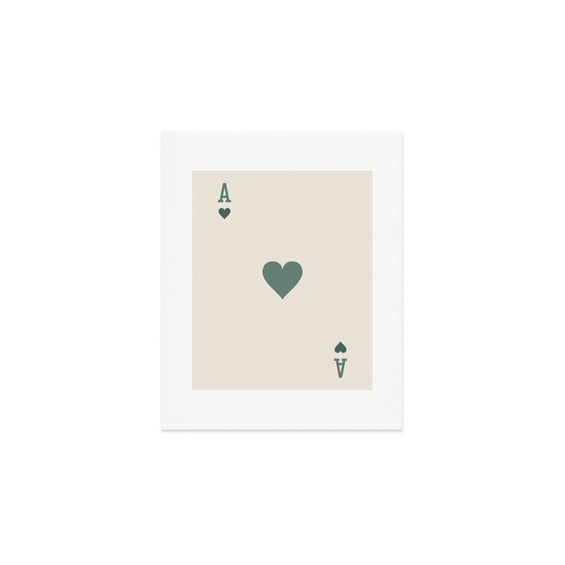 Ace of Hearts Playing Card Sage Green Art Print Gallery Image 1