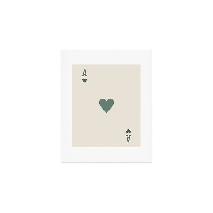 Ace of Hearts Playing Card Sage Green Art Print Gallery Image 1