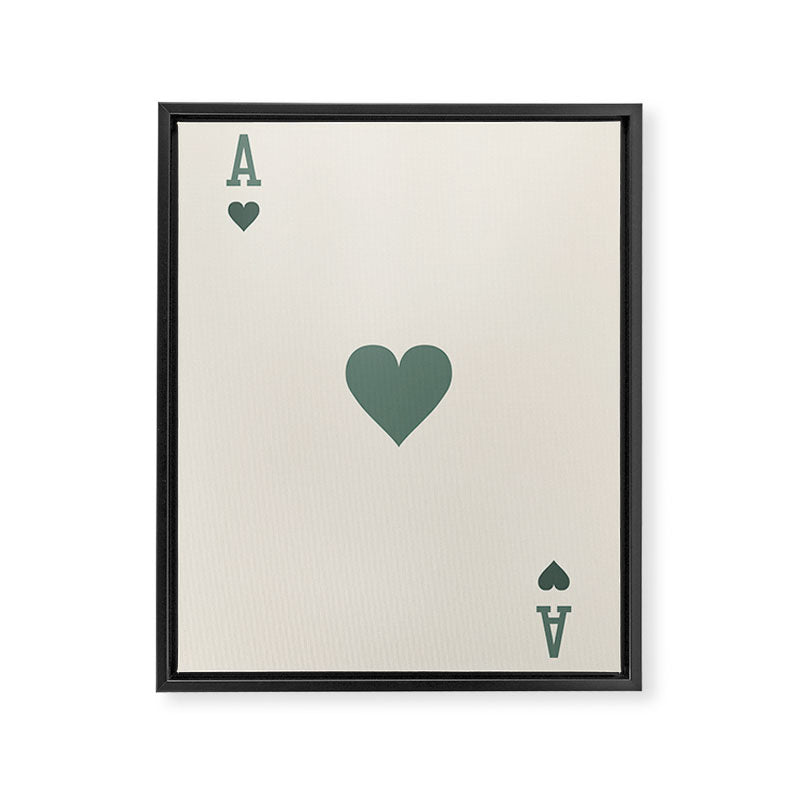 Ace of Hearts Playing Card Sage Green Framed Canvas Print Gallery Image 6
