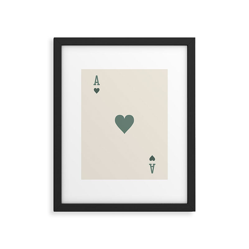 Ace of Hearts Playing Card Sage Green Framed Art Print Gallery Image 5