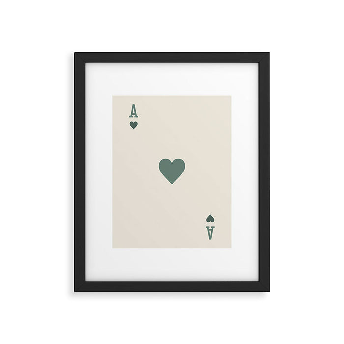 Ace of Hearts Playing Card Sage Green Framed Art Print Gallery Image 1