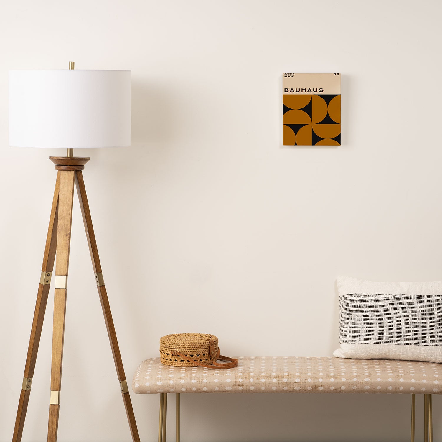 Bauhaus Geometry Mid Century Modern Exhibition Poster in Retro Vintage Yellow Tones 3 Canvas Print Gallery Image 2