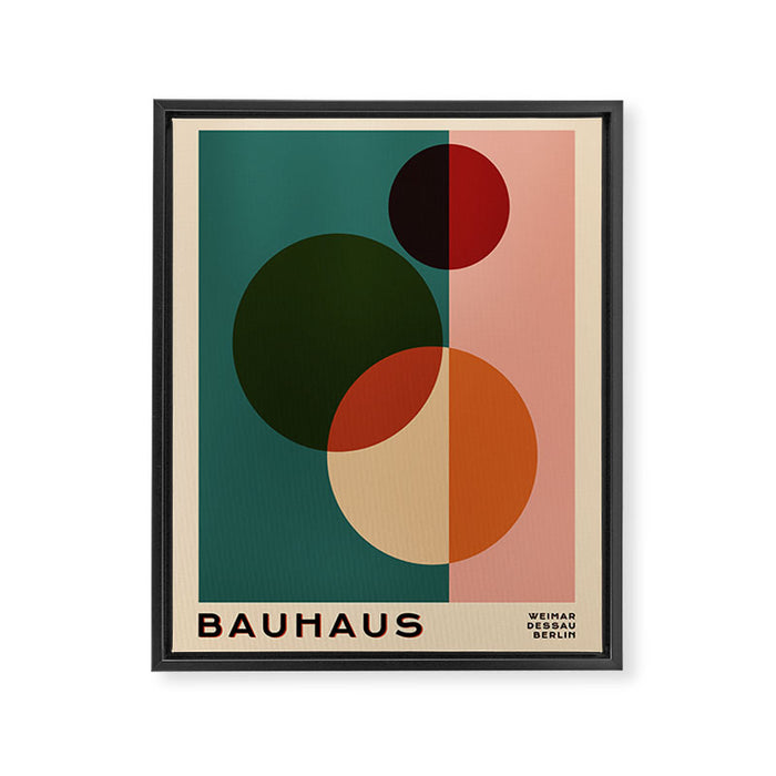 Bauhaus Mid Century Modern Exhibition Poster in Retro Vintage Warm Tones 1 Framed Canvas Print Gallery Image 1