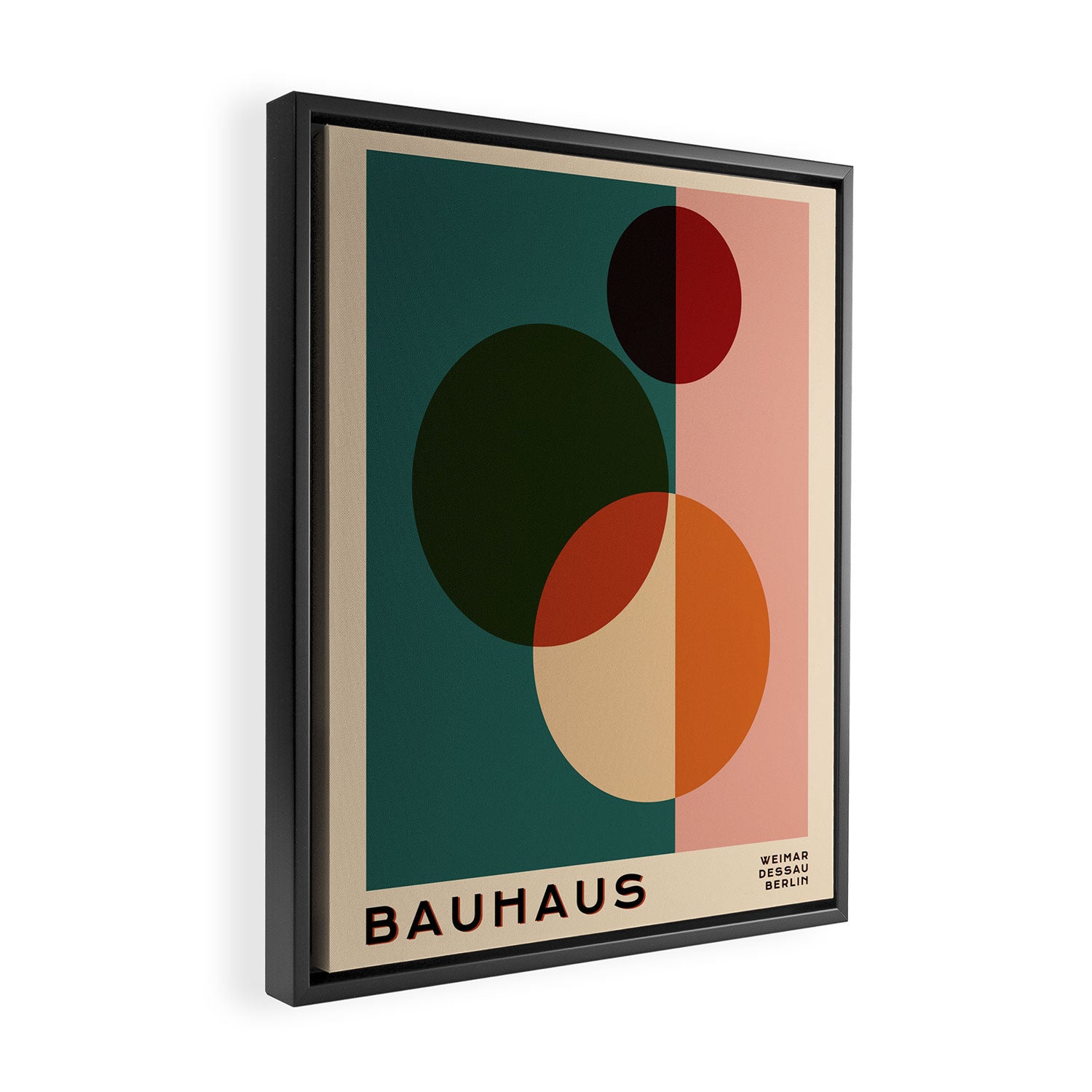 Bauhaus Mid Century Modern Exhibition Poster in Retro Vintage Warm Tones 1 Framed Canvas Print Gallery Image 2