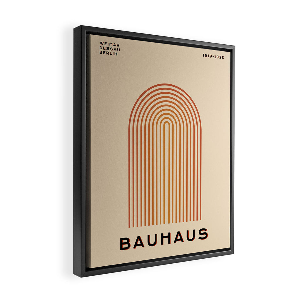 Bauhaus Mid Century Modern Exhibition Poster in Retro Vintage Warm Tones 3 Framed Canvas Print Gallery Image 2