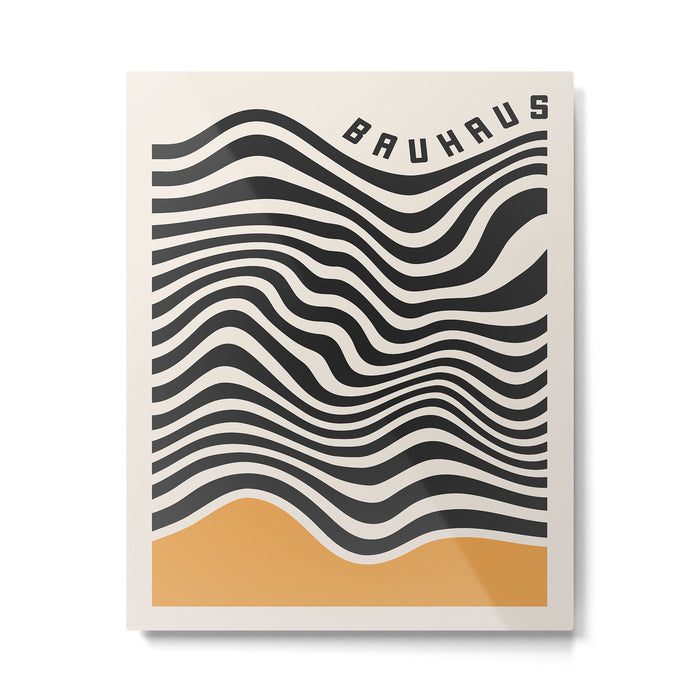 Bauhaus Wavy Lines and Yellow Abstract Retro Print Metal Print Gallery Image 1