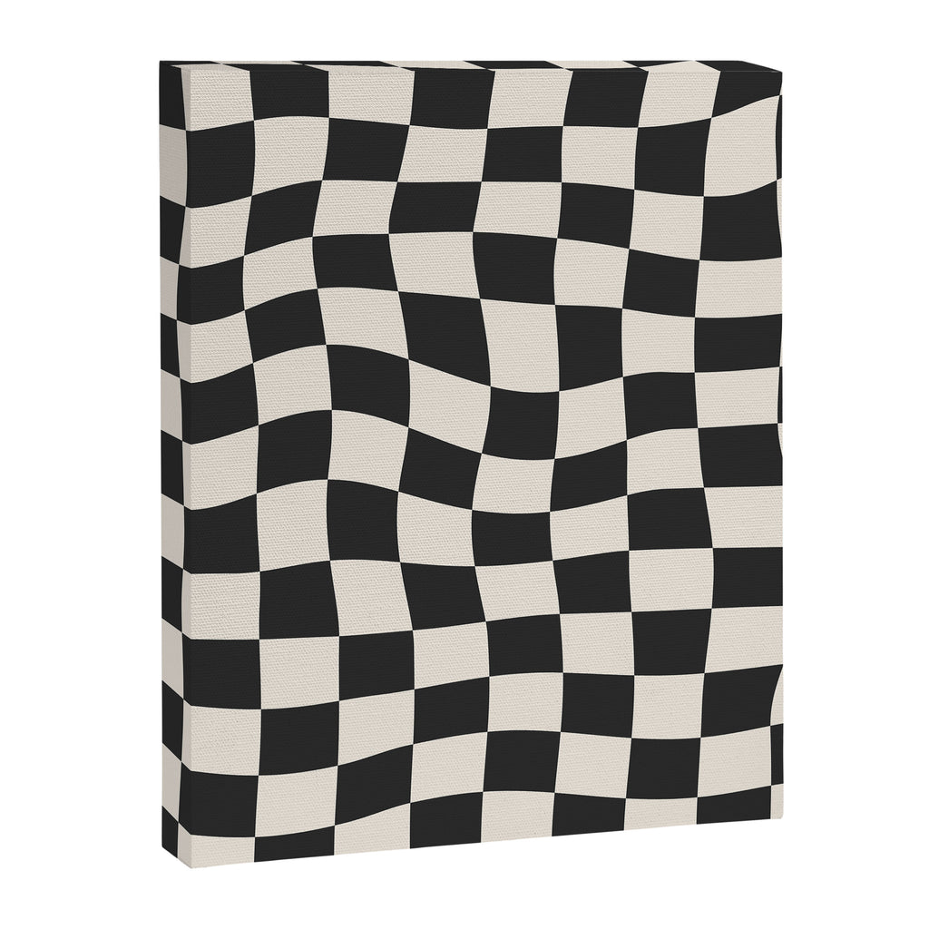 Black and White Wavy Checkered Pattern Canvas Print Gallery Image 6