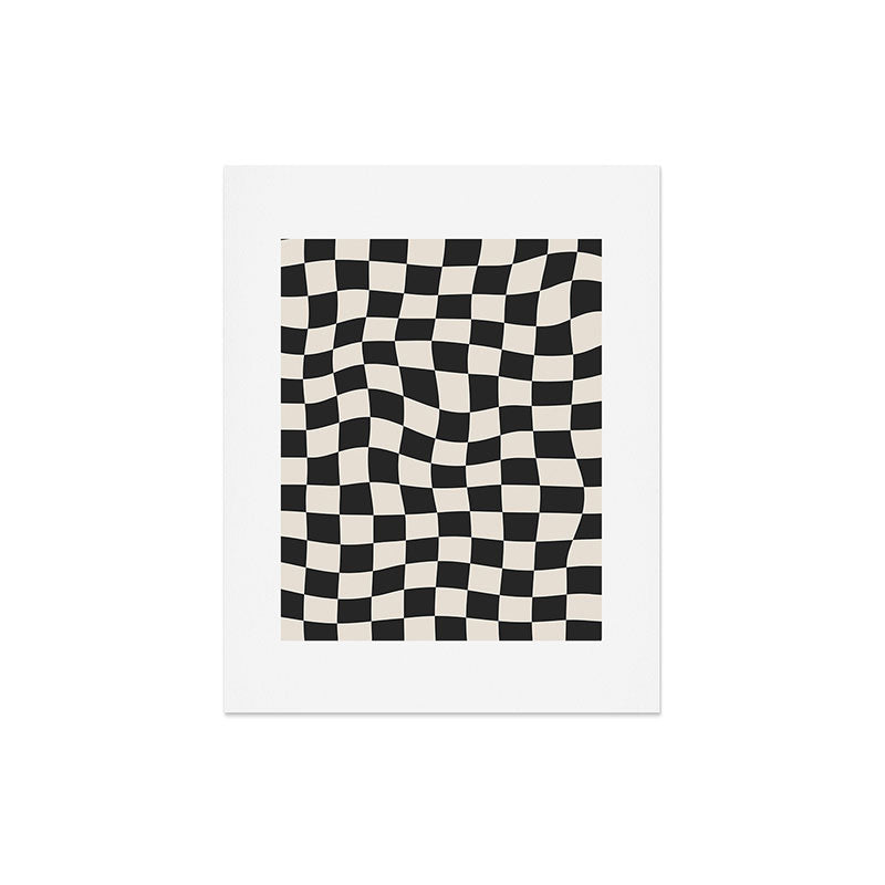 Black and White Wavy Checkered Pattern Art Print Gallery Image 3