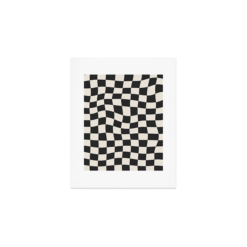 Black and White Wavy Checkered Pattern Art Print Gallery Image 1