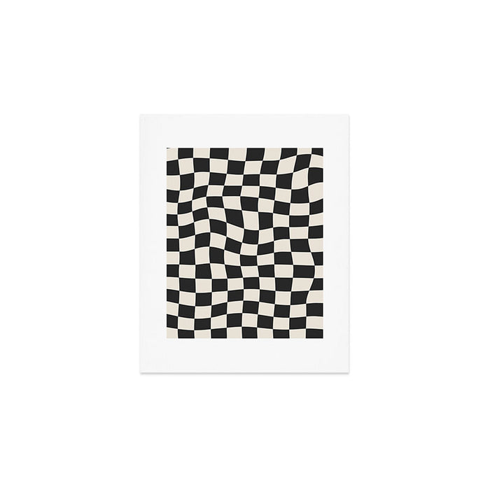 Black and White Wavy Checkered Pattern Art Print Gallery Image 1