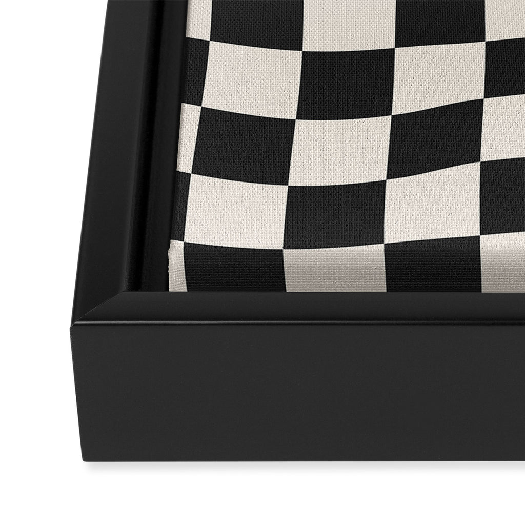 Black and White Wavy Checkered Pattern Framed Canvas Print Gallery Image 3