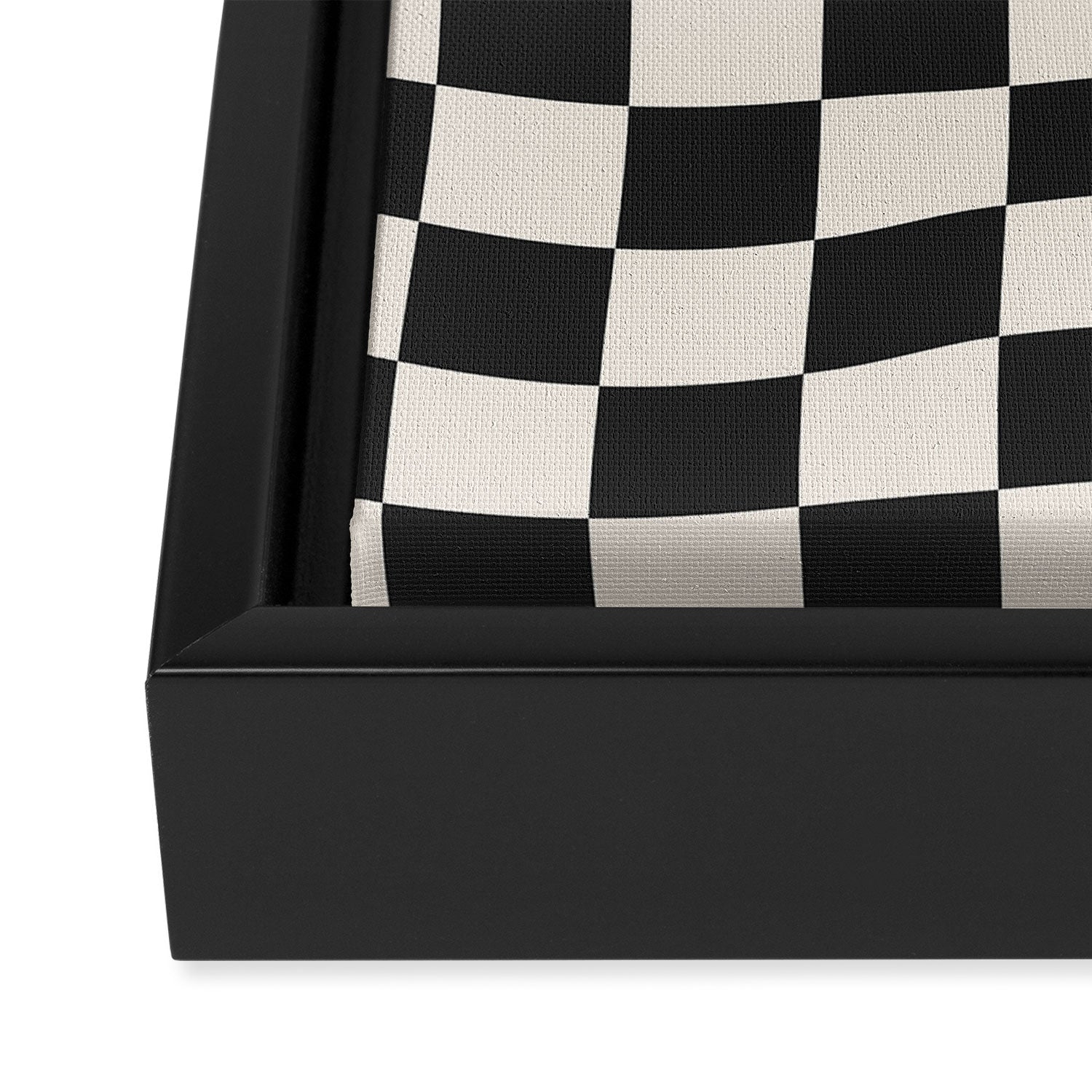 Black and White Wavy Checkered Pattern Framed Canvas Print Gallery Image 3