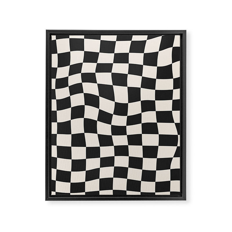 Black and White Wavy Checkered Pattern Framed Canvas Print Gallery Image 6