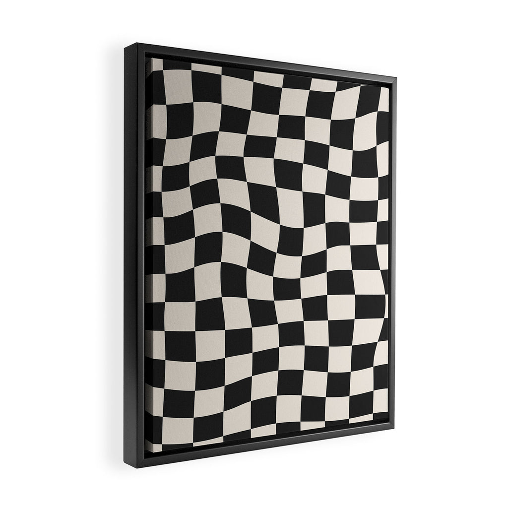 Black and White Wavy Checkered Pattern Framed Canvas Print Gallery Image 2