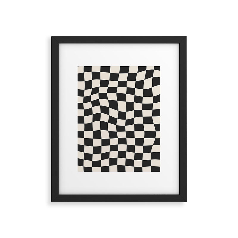 Black and White Wavy Checkered Pattern Framed Art Print Gallery Image 5
